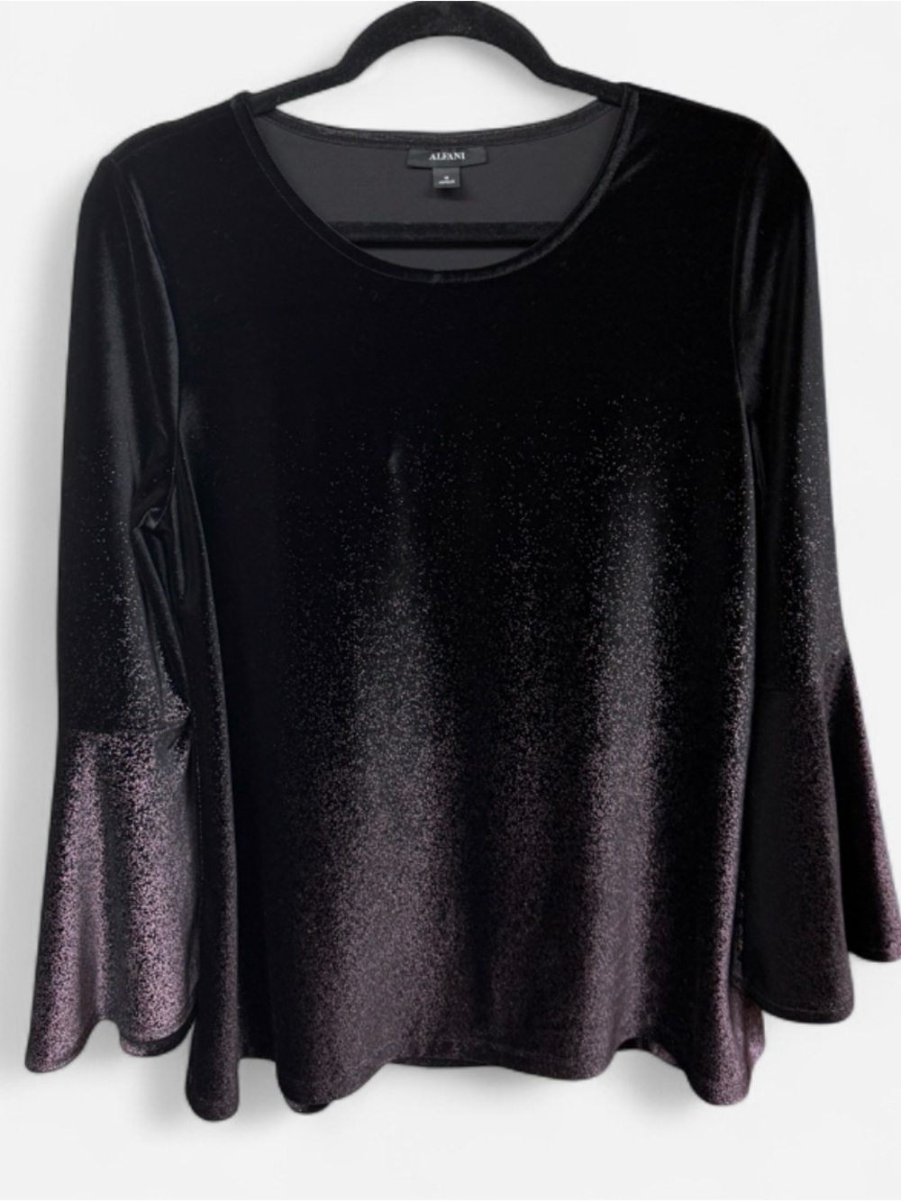 Alfani Black Metallic Velvet Bell-Sleeve Top